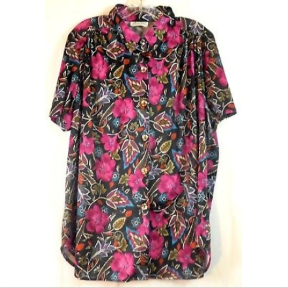 Joanna Women's Plus Top Pink Black Floral S/S